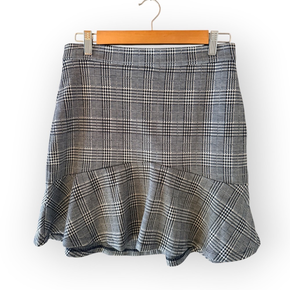 Banana Republic NWT Houndstooth Plaid Fluted Ruffle Mini Skirt 6 Trumpet Skirt